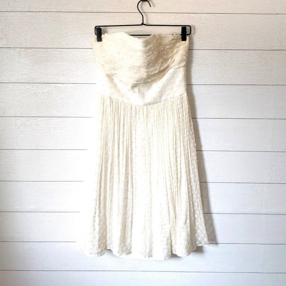 Helen Wang Silk Swiss Dot Strapless Midi Dress 8